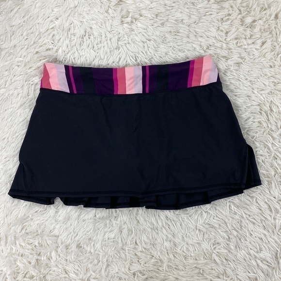 Lululemon Run: Pace Setter Skirt Black / Assorted Stripe Bleached Coral - Picture 1 of 8